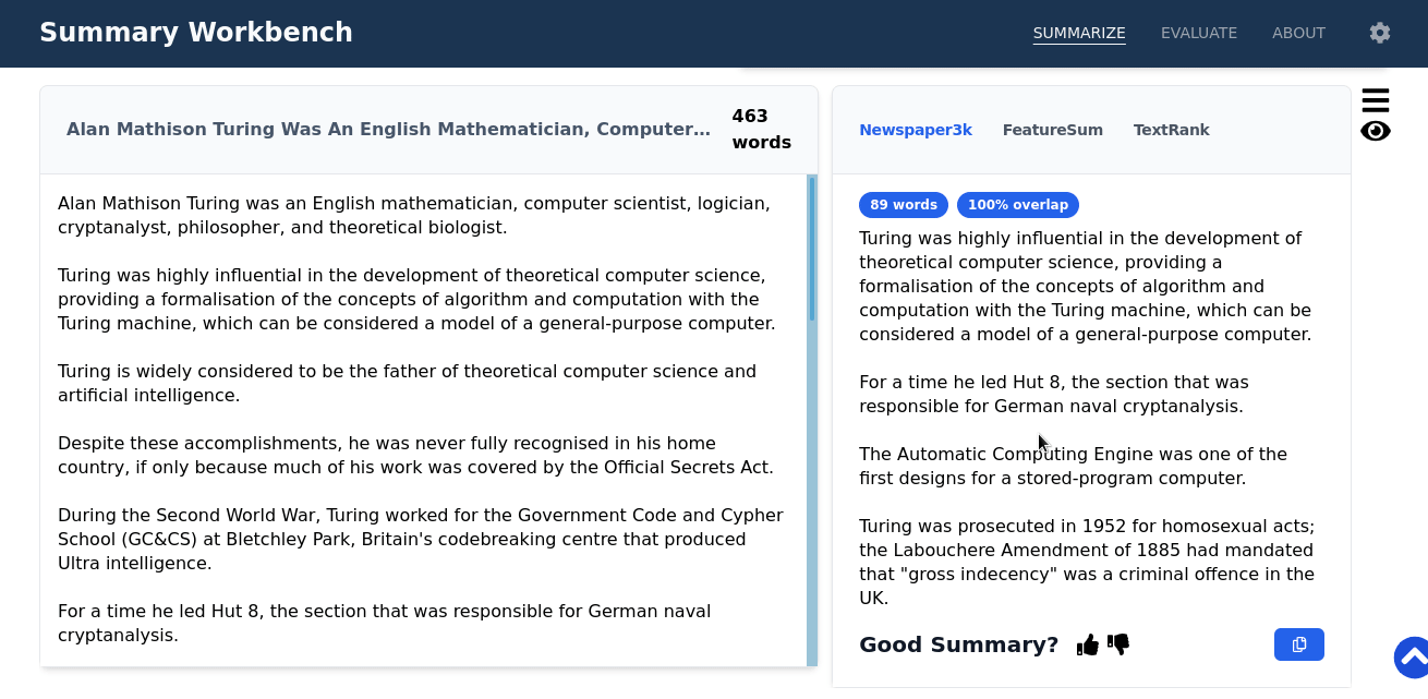 Inspecting the Resulting Summaries